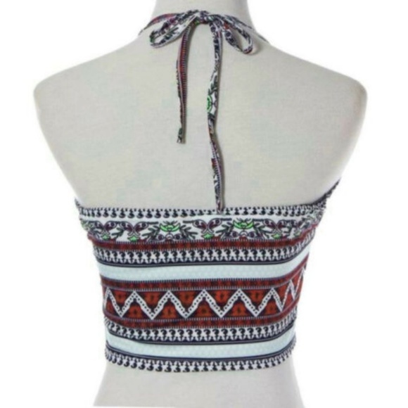 Stretchy Zig Zag Boho Halter Crop Top O/S - Picture 3 of 4